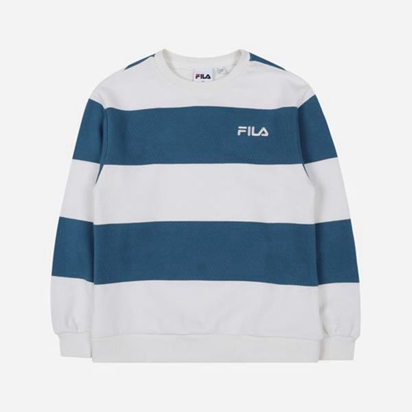 Moletons Fila Rapaz Branco/Azuis - Fila Striped Loja Online Portugal,FYQD-08715